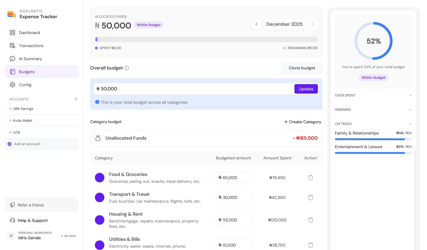 Screenshot 3 of Goalmatic Expense Tracker