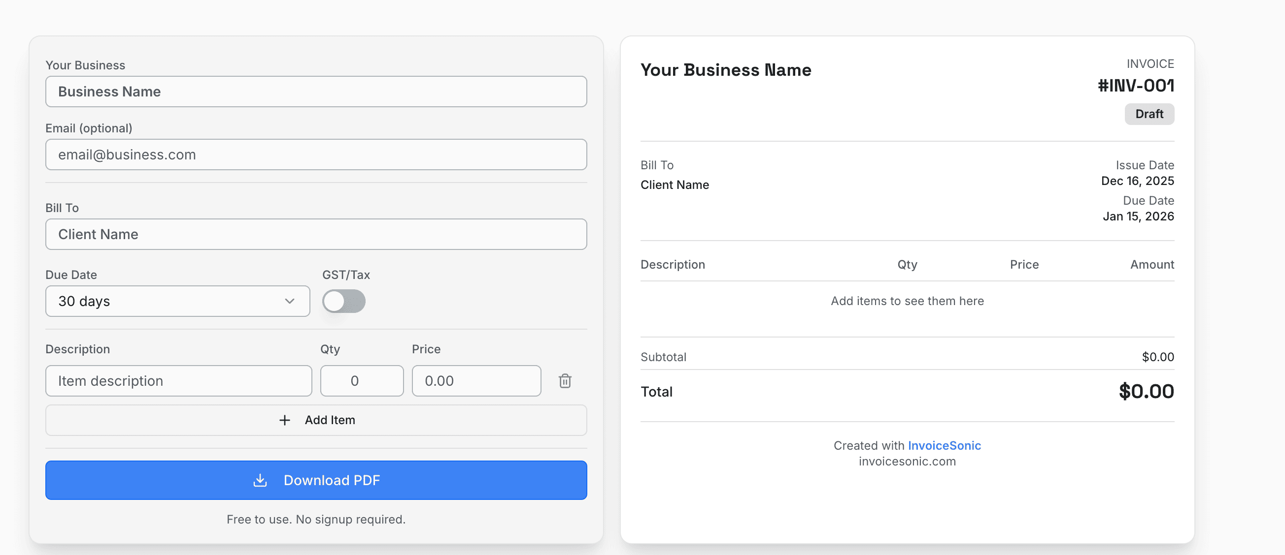 Screenshot 2 of invoice Sonic