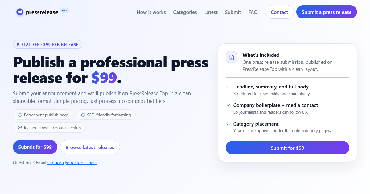 Screenshot 1 of PressRelease.Top