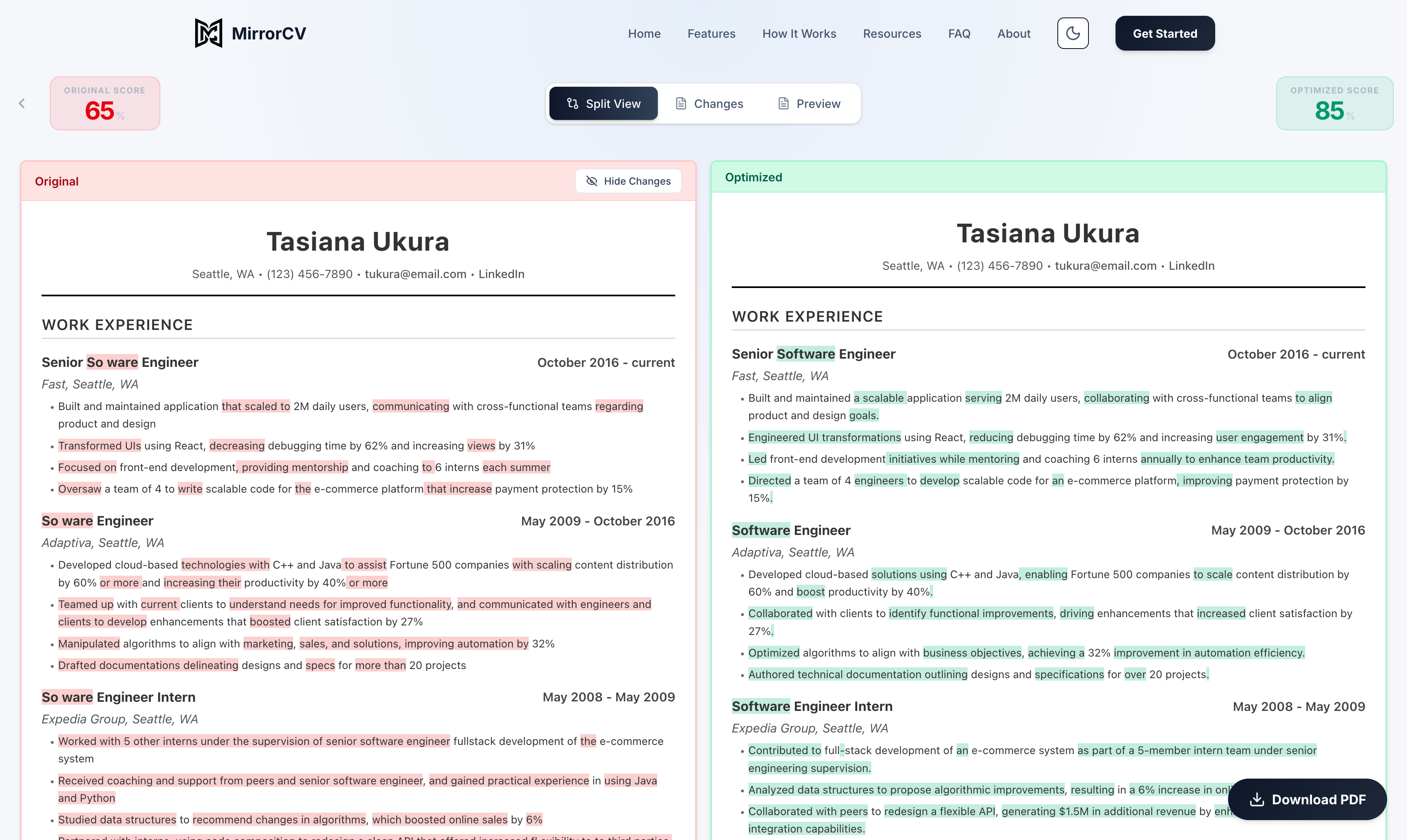 Screenshot 3 of MirrorCV AI Resume Optimizer