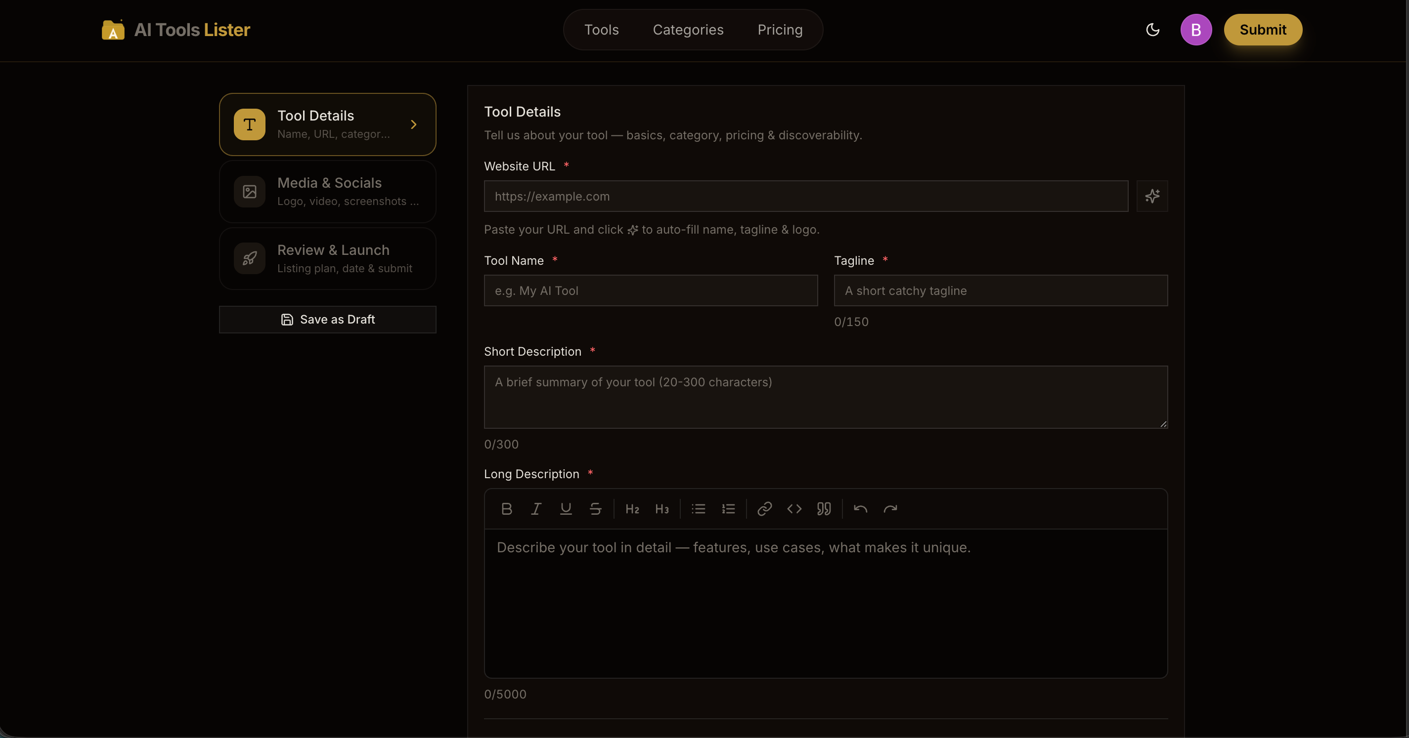 Screenshot 1 of AI Tools Lister