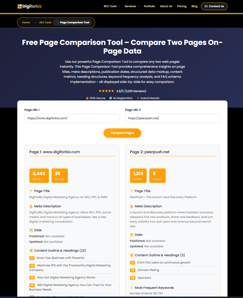 Screenshot 1 of Page Comparison Tool