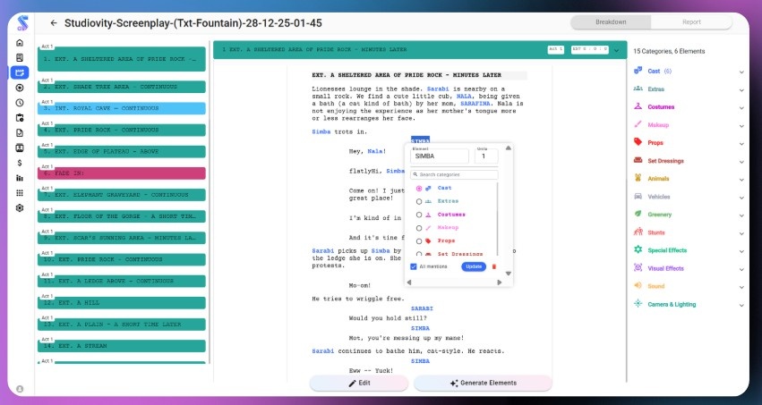 Screenshot 6 of AI Script Breakdown Software| Studiovity