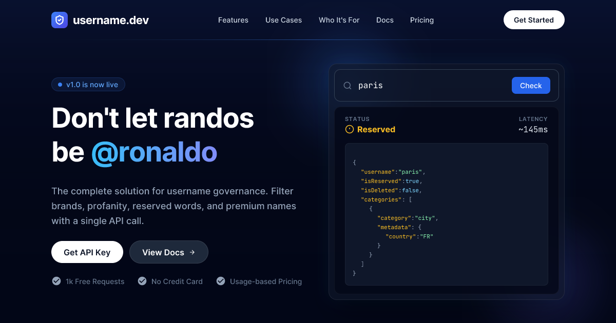 Screenshot 1 of username.dev