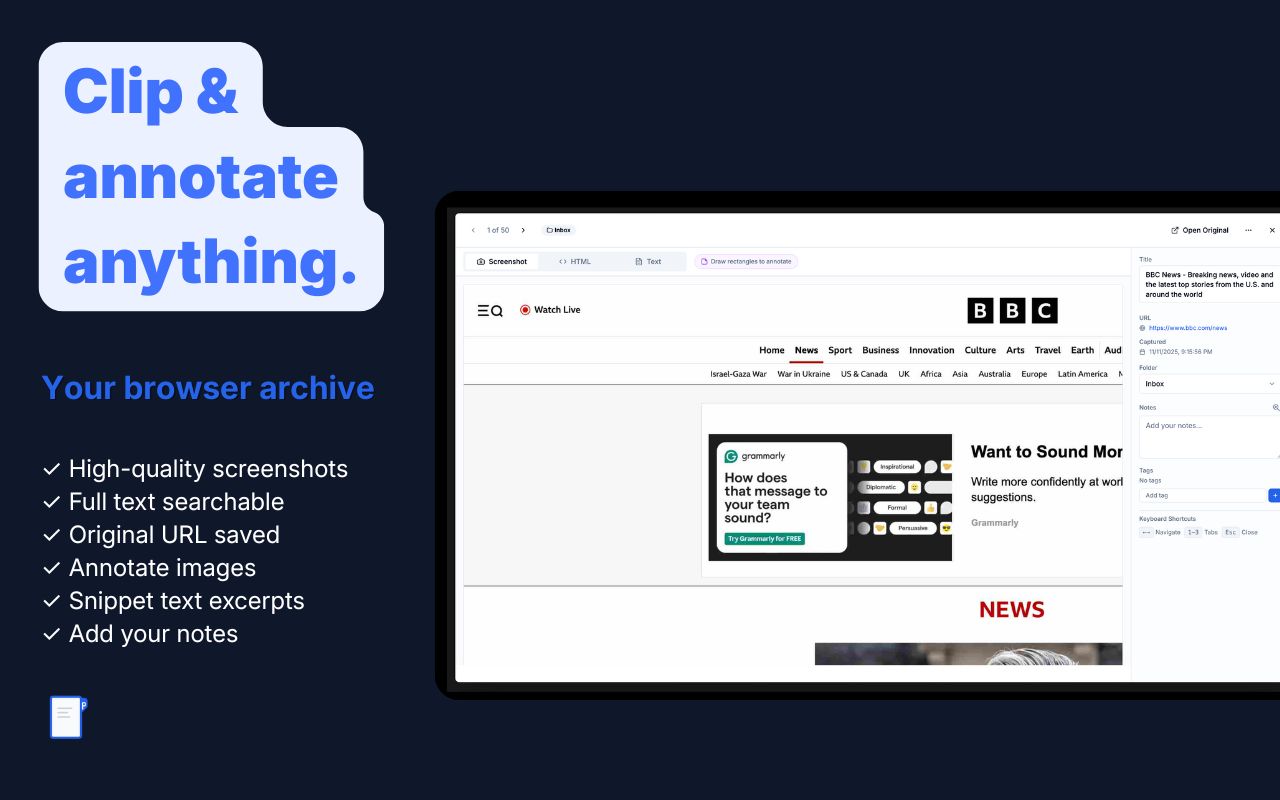 Screenshot 1 of PageStash - Web Archival Tool