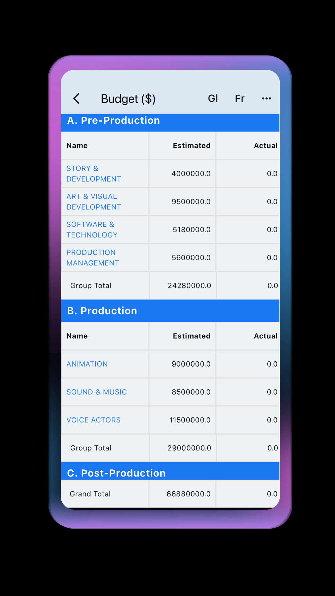 Screenshot 1 of Movie Budgeting Software | Studiovity