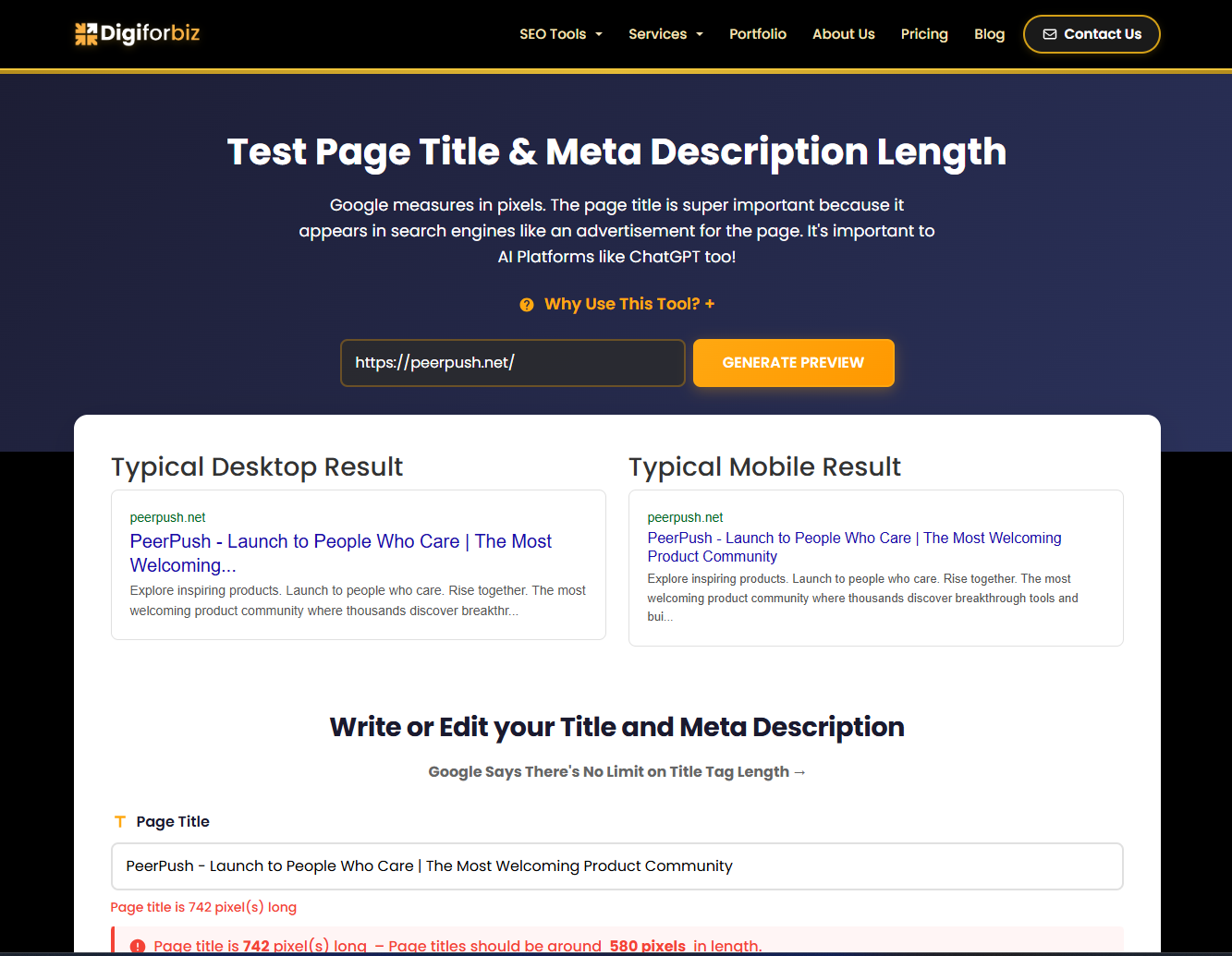 Screenshot 1 of Google Title & Meta Tester By DigiForBiz