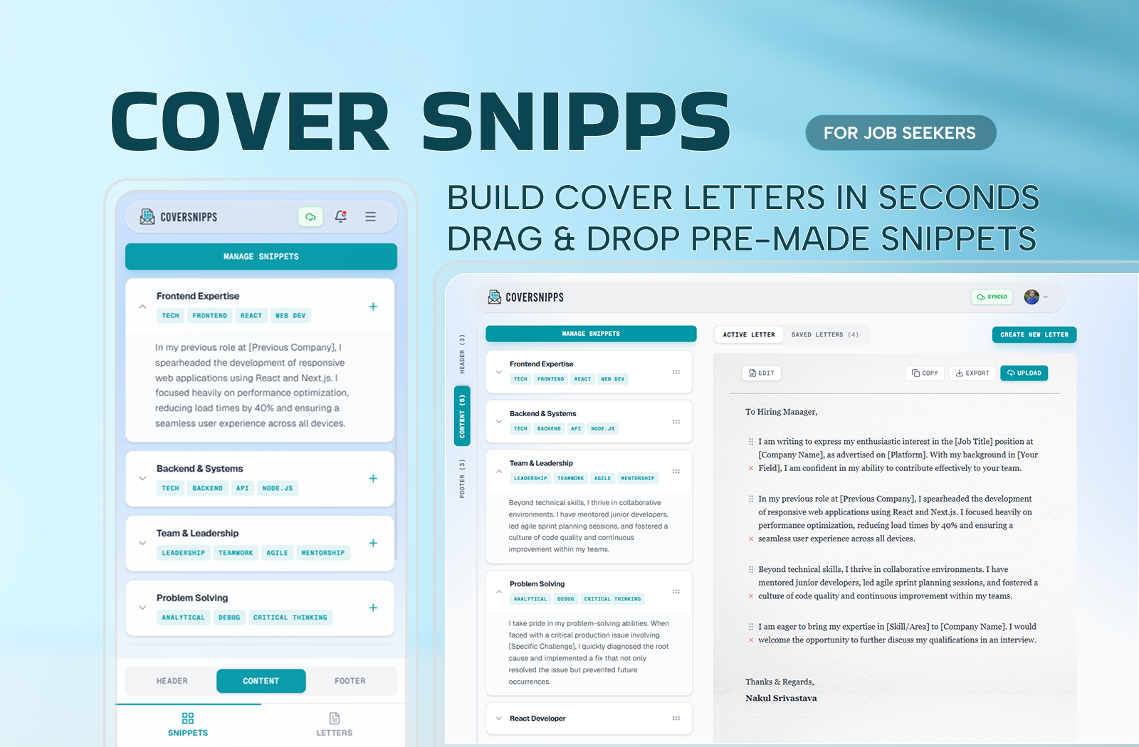Screenshot 1 of CoverSnipps