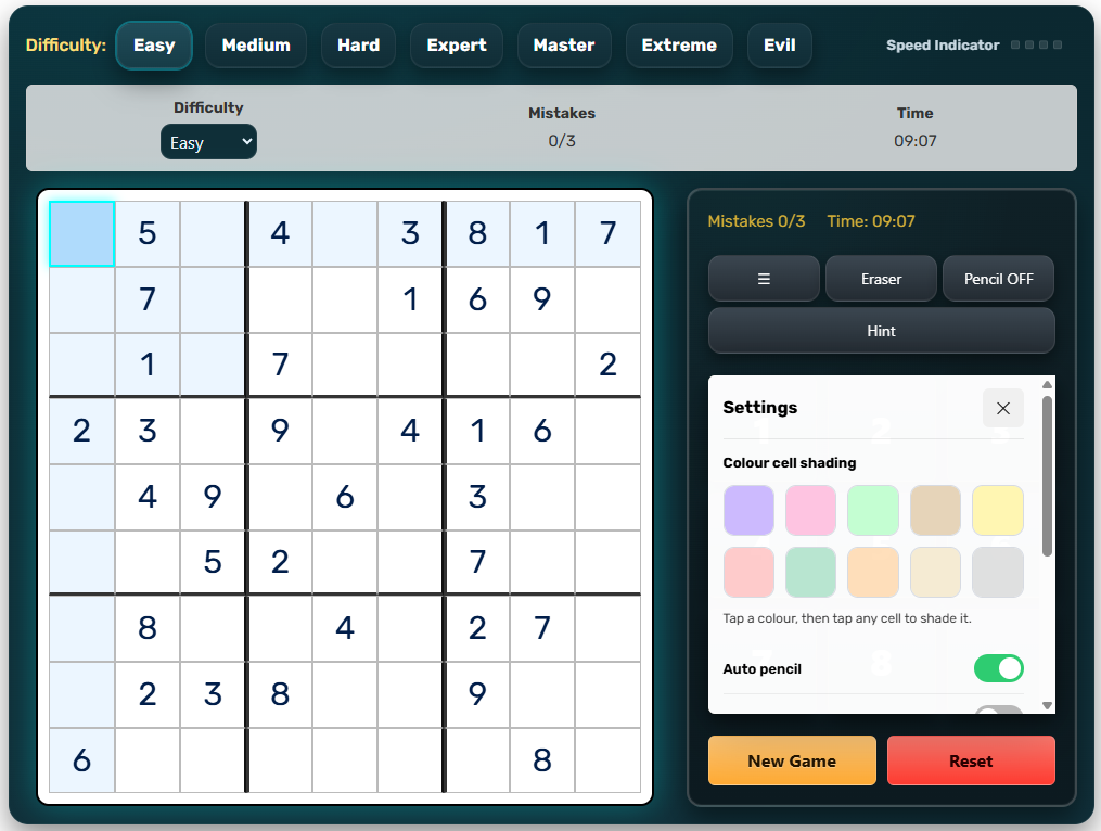 Screenshot 1 of Online Sudoku Puzzle Game Website