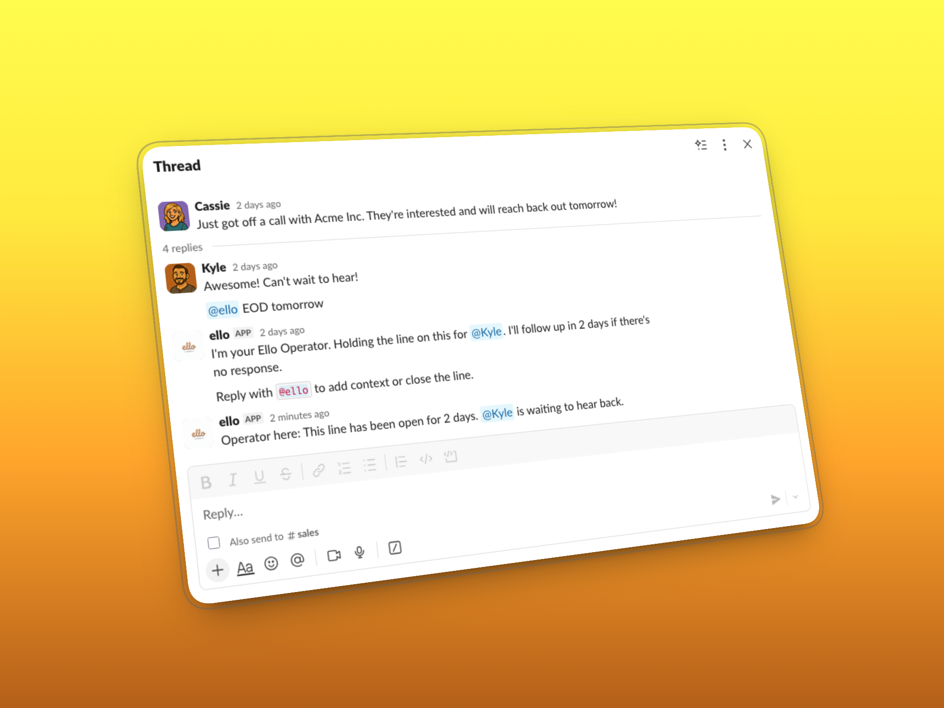 Screenshot 1 of Ello — Your team's Operator for Slack