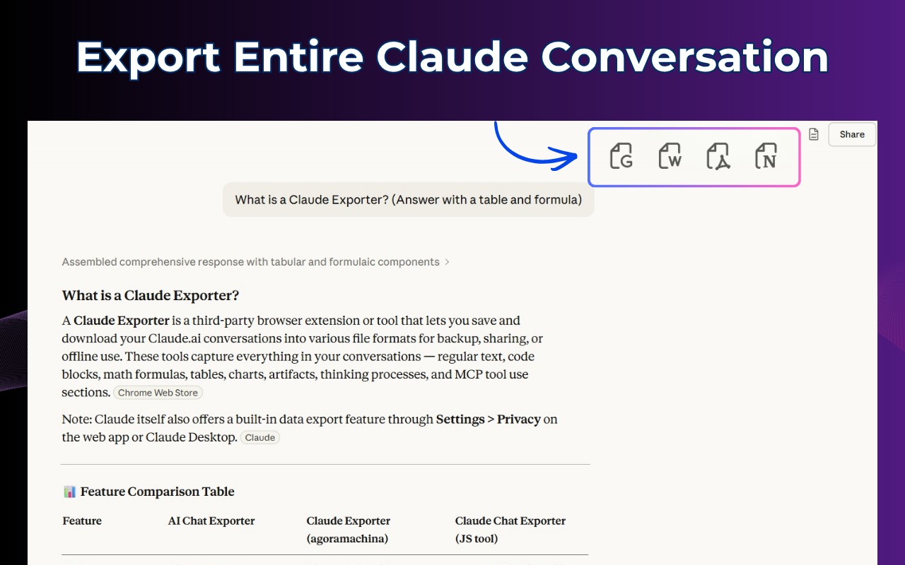 Screenshot 6 of Claude Exporter Chrome Extension