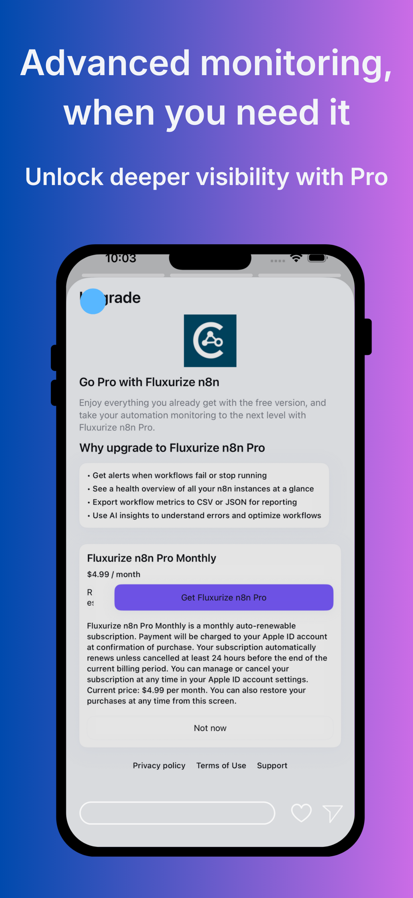 Screenshot 2 of Fluxurize n8n, monitor your n8n safely