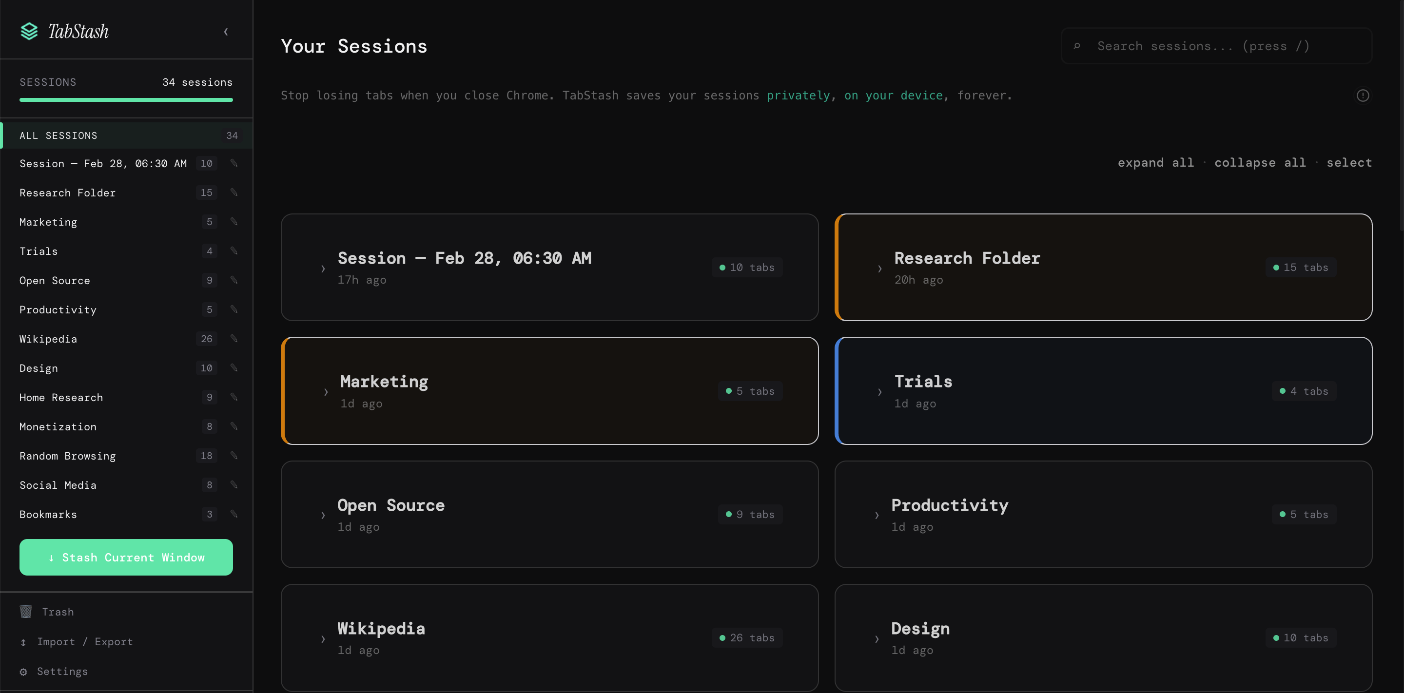 Screenshot 2 of TabStash - FREE Tab manager for Chrome