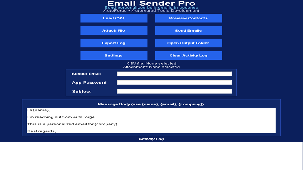Screenshot 1 of AutoForge_Email_Sender_Pro_v1.0