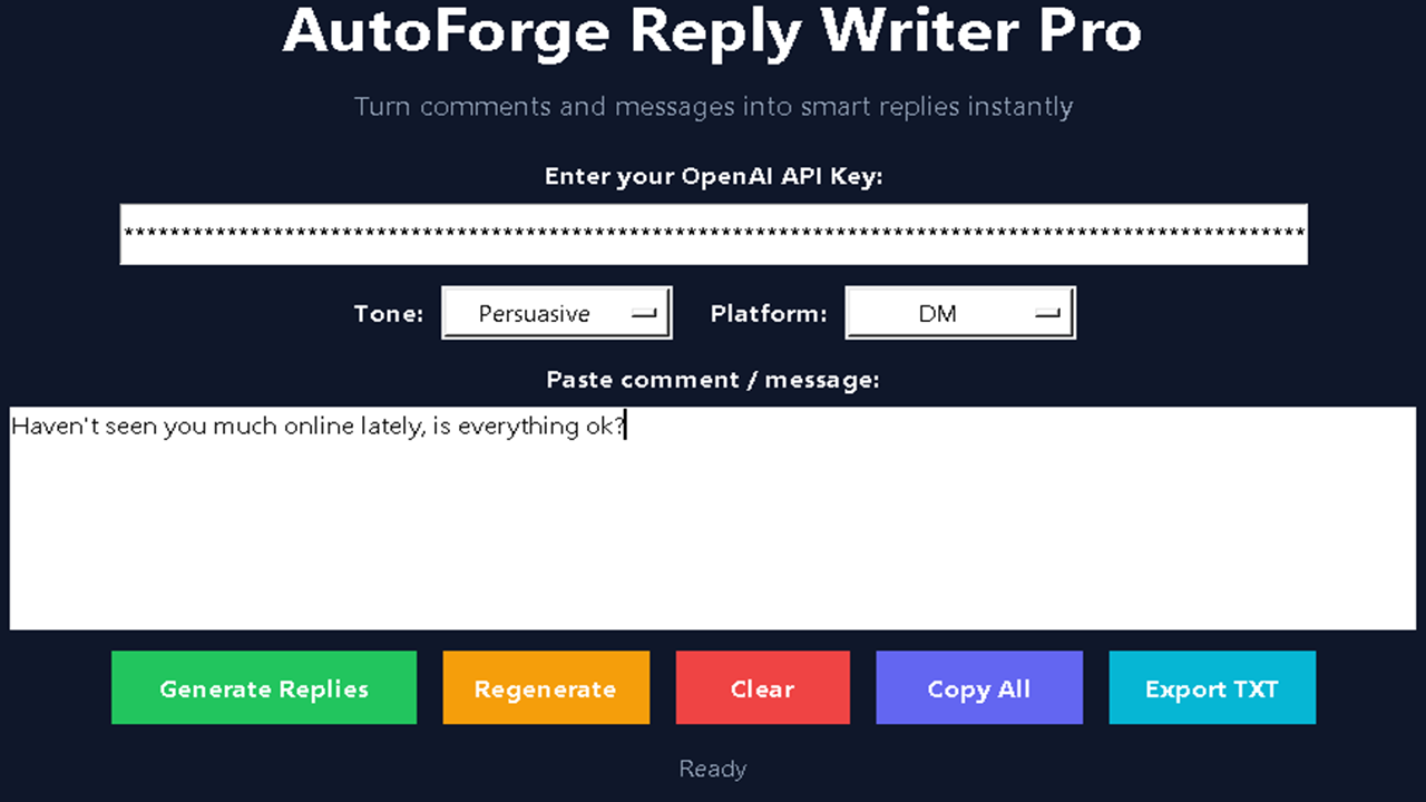 Screenshot 1 of AutoForge Reply Writer Pro