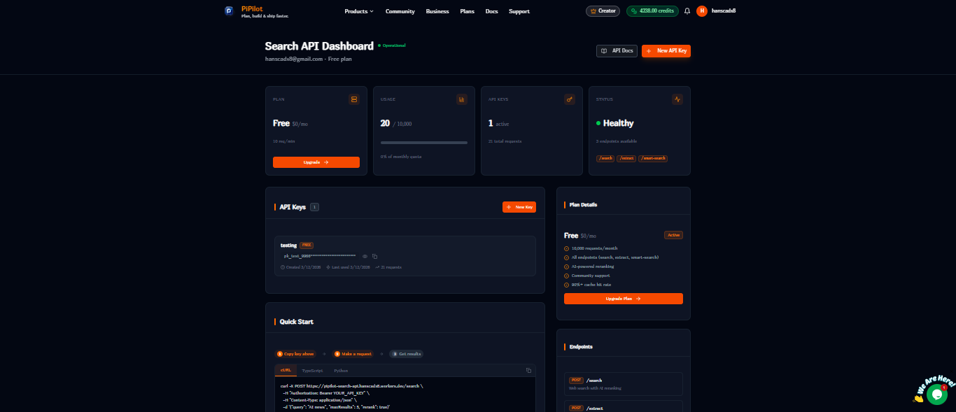 Screenshot 1 of PiPilot Search API