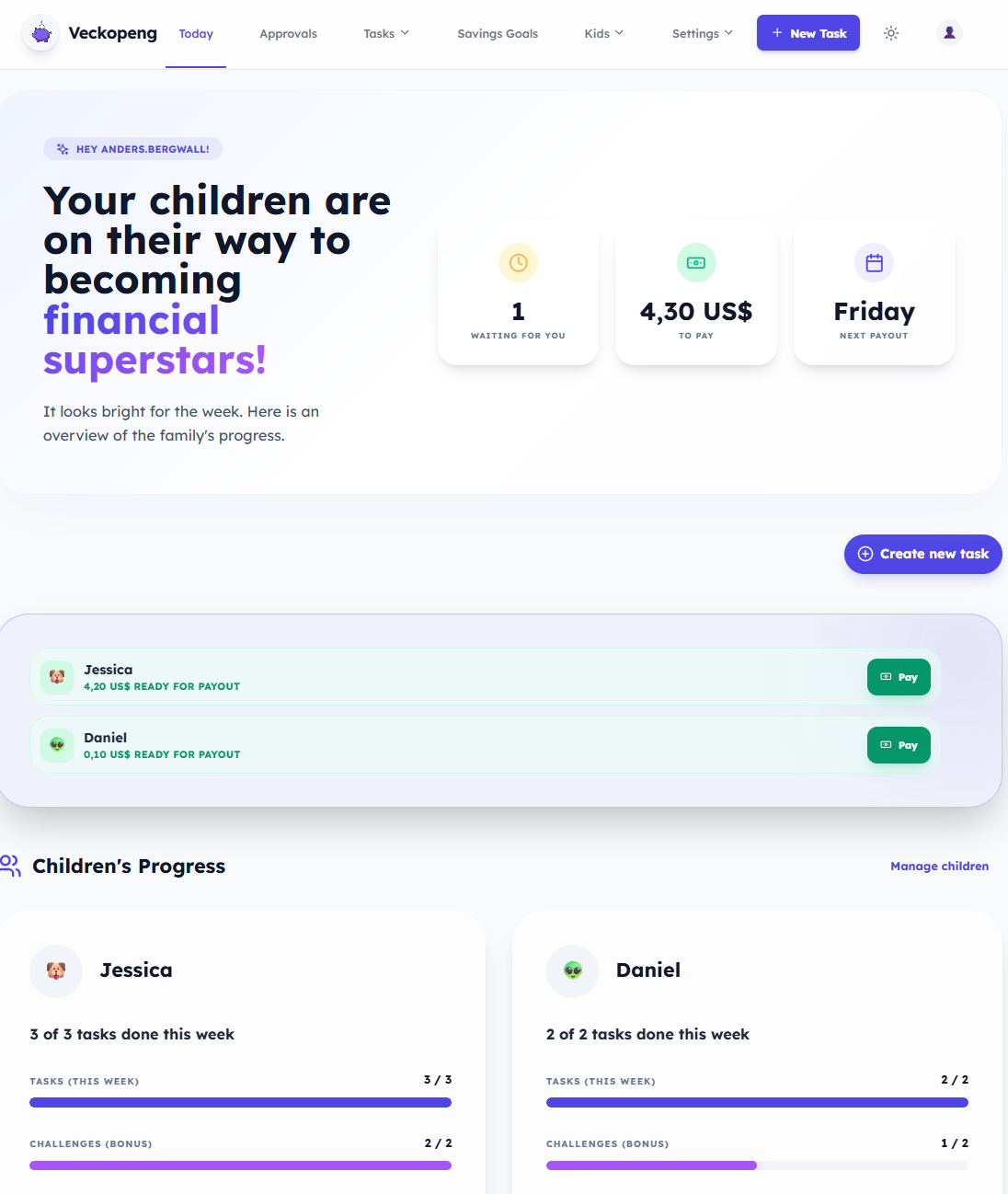 Screenshot 1 of Veckopeng - Family Chore & Allowance
