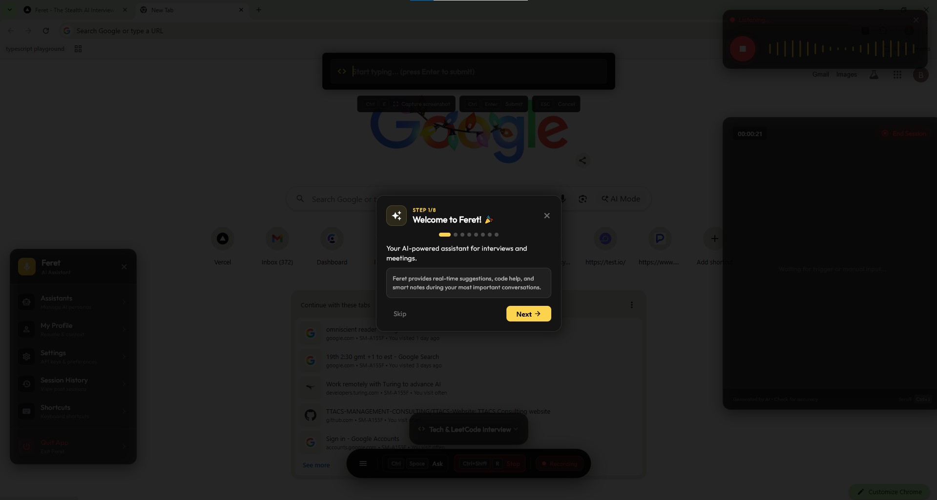 Screenshot 1 of Feret - Stealth AI Interview Copilot