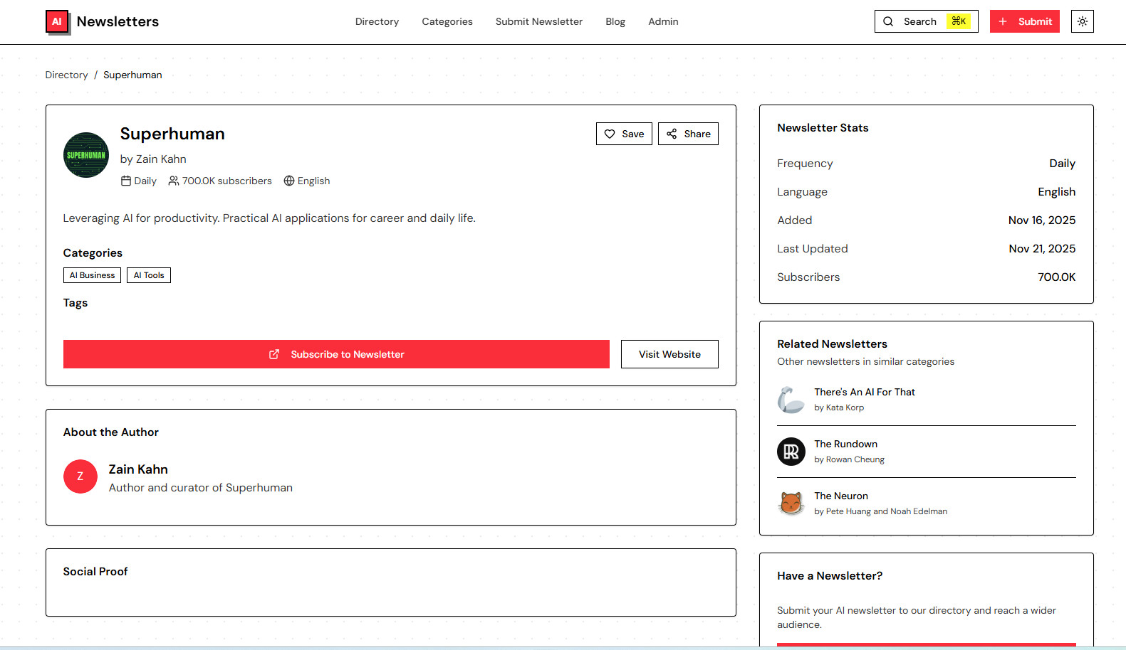 Screenshot 2 of AI Newsletters Directory