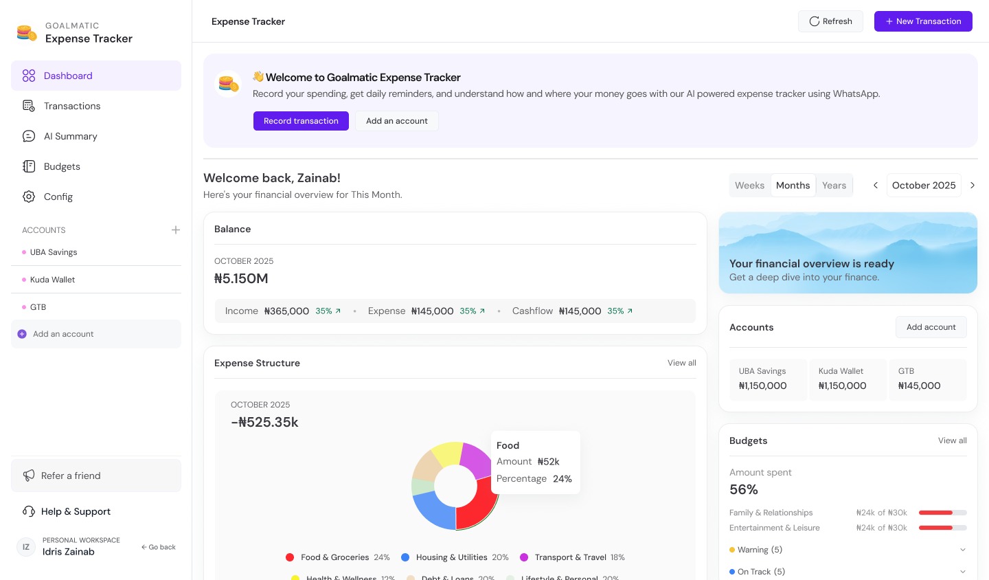 Screenshot 1 of Goalmatic Expense Tracker