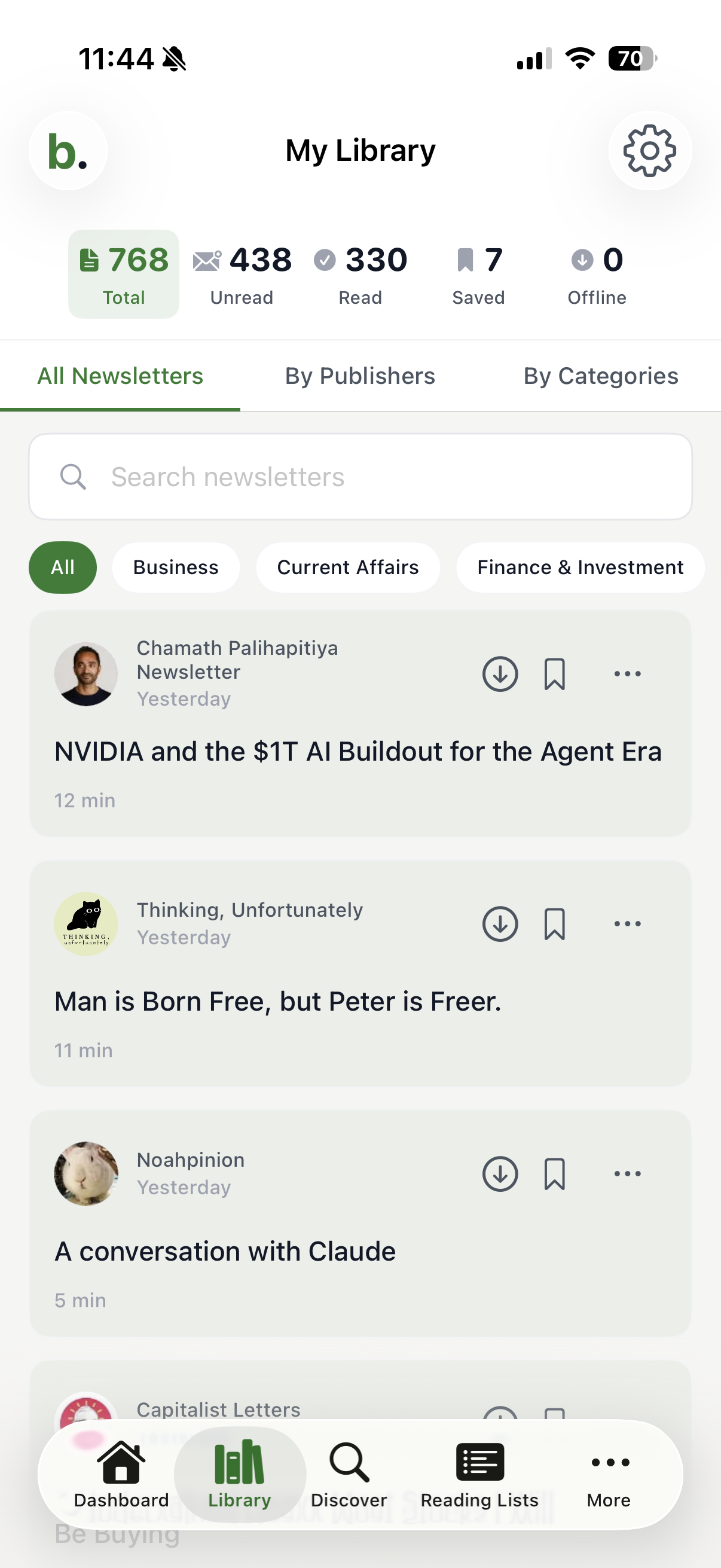 Screenshot 1 of Bilig - Newsletter Reader