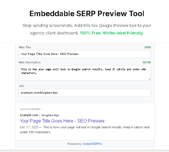 Screenshot 1 of Free SERP Simulator Widget