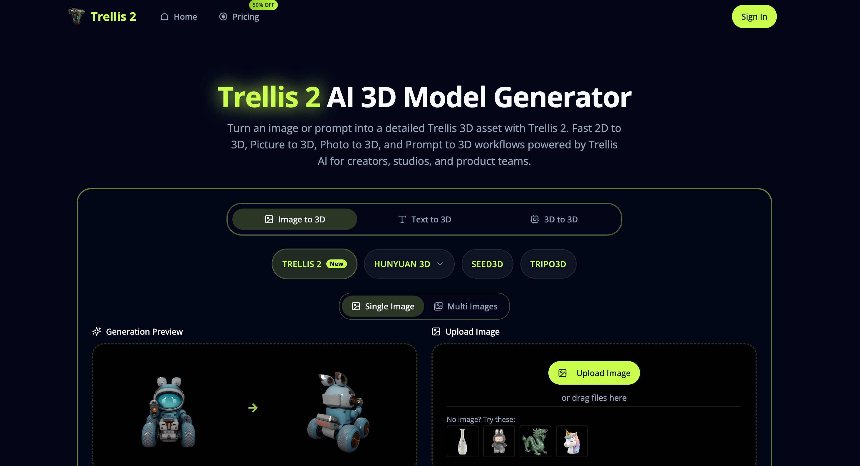 Screenshot 1 of Trellis 2 AI 3D Generator