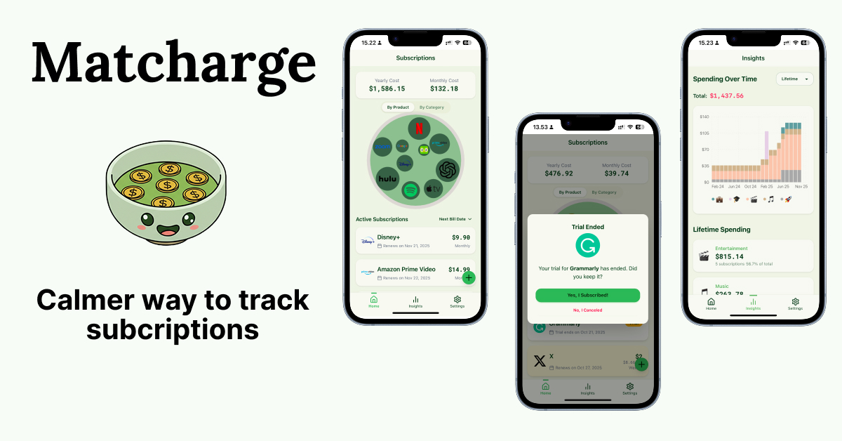 Screenshot 1 of Matcharge - Subscription Manager