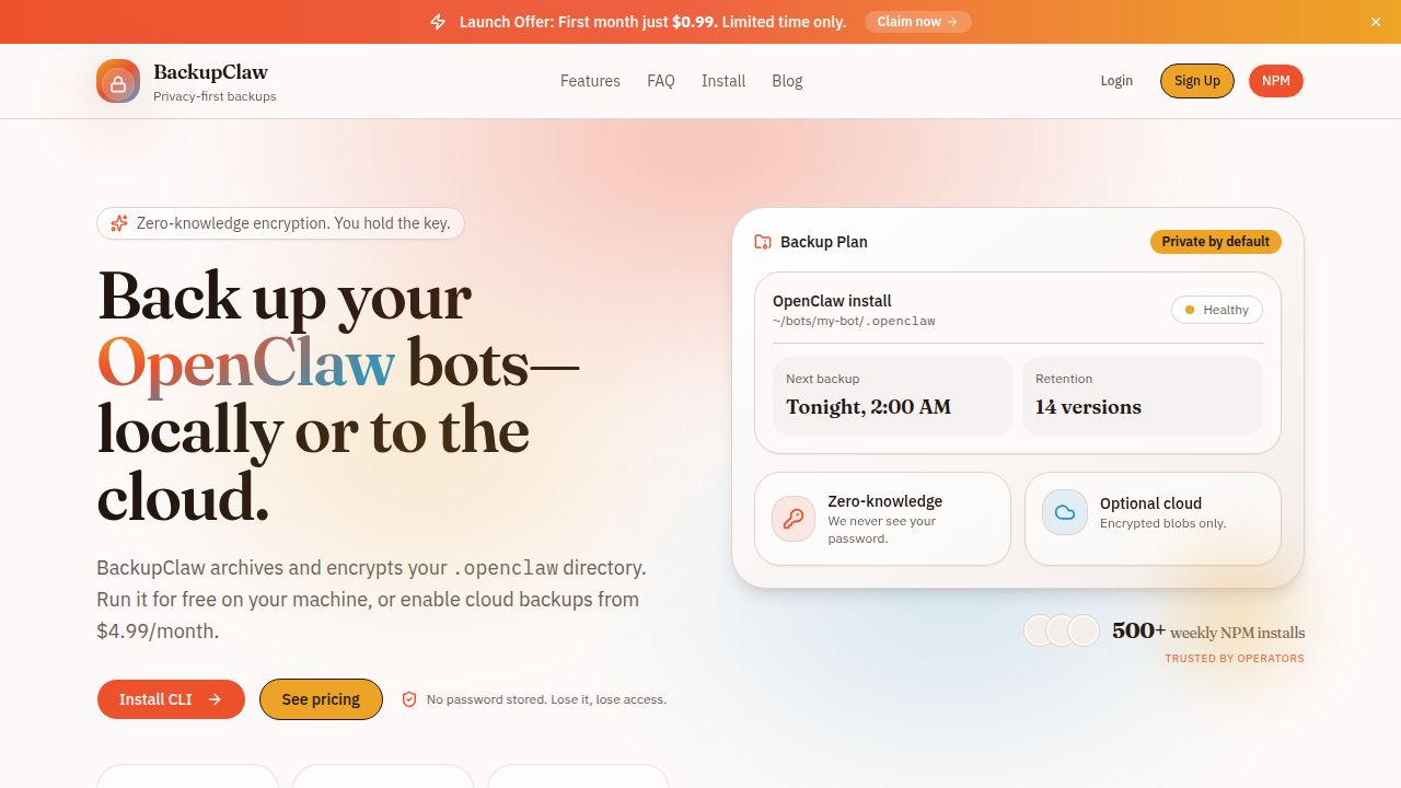 Screenshot 1 of BackupClaw