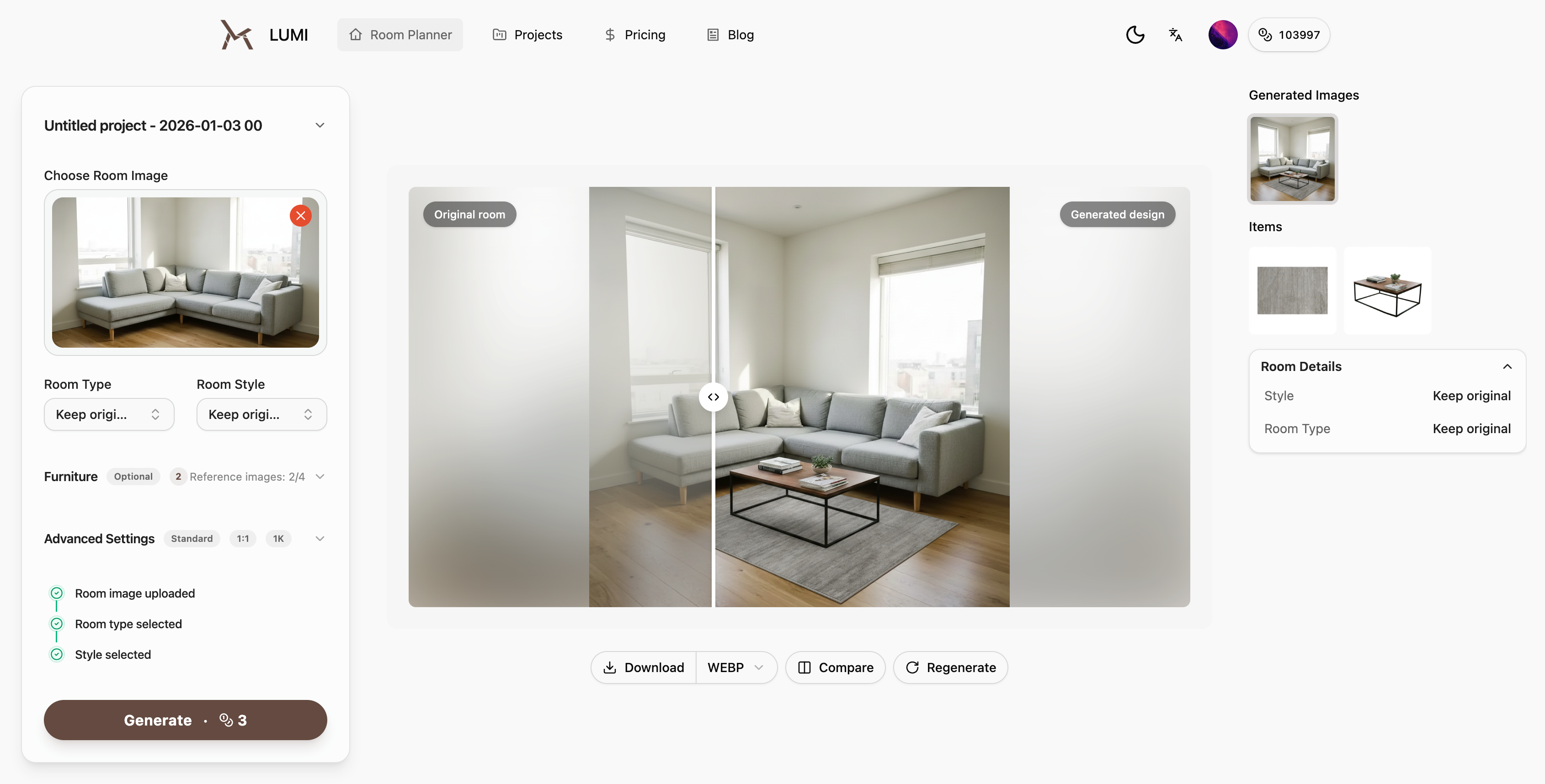 Screenshot 1 of AI Room Planner | LUMI