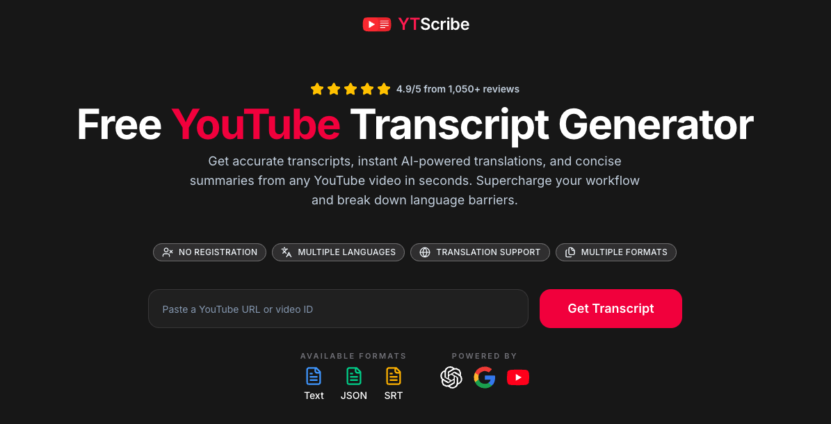 Screenshot 1 of YTScribe.ai