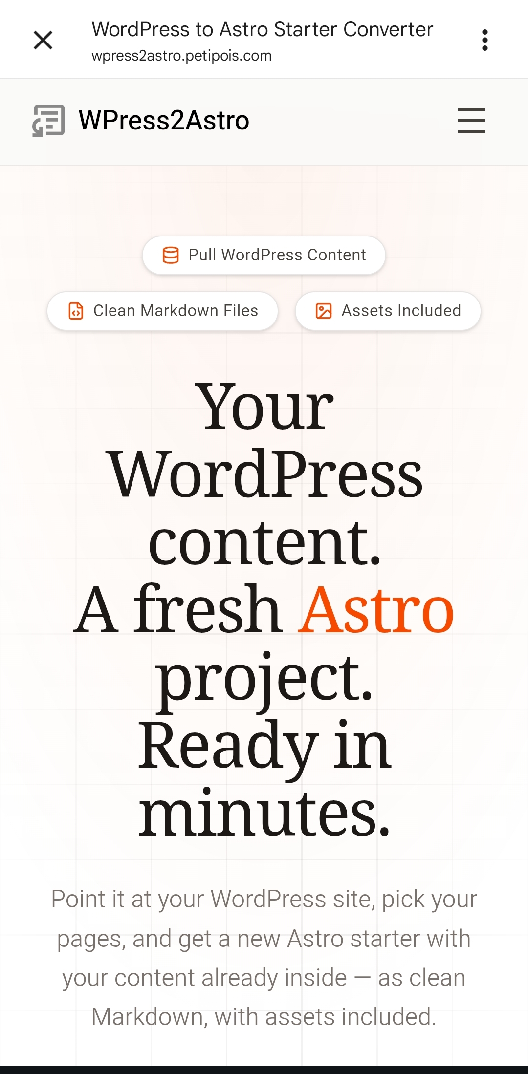 Screenshot 1 of WPress2Astro 