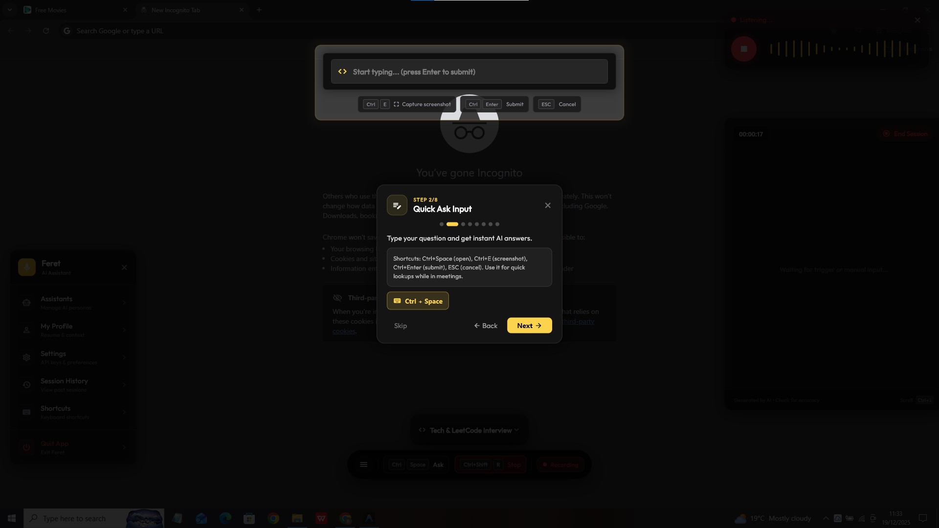Screenshot 2 of Feret - Stealth AI Interview Copilot