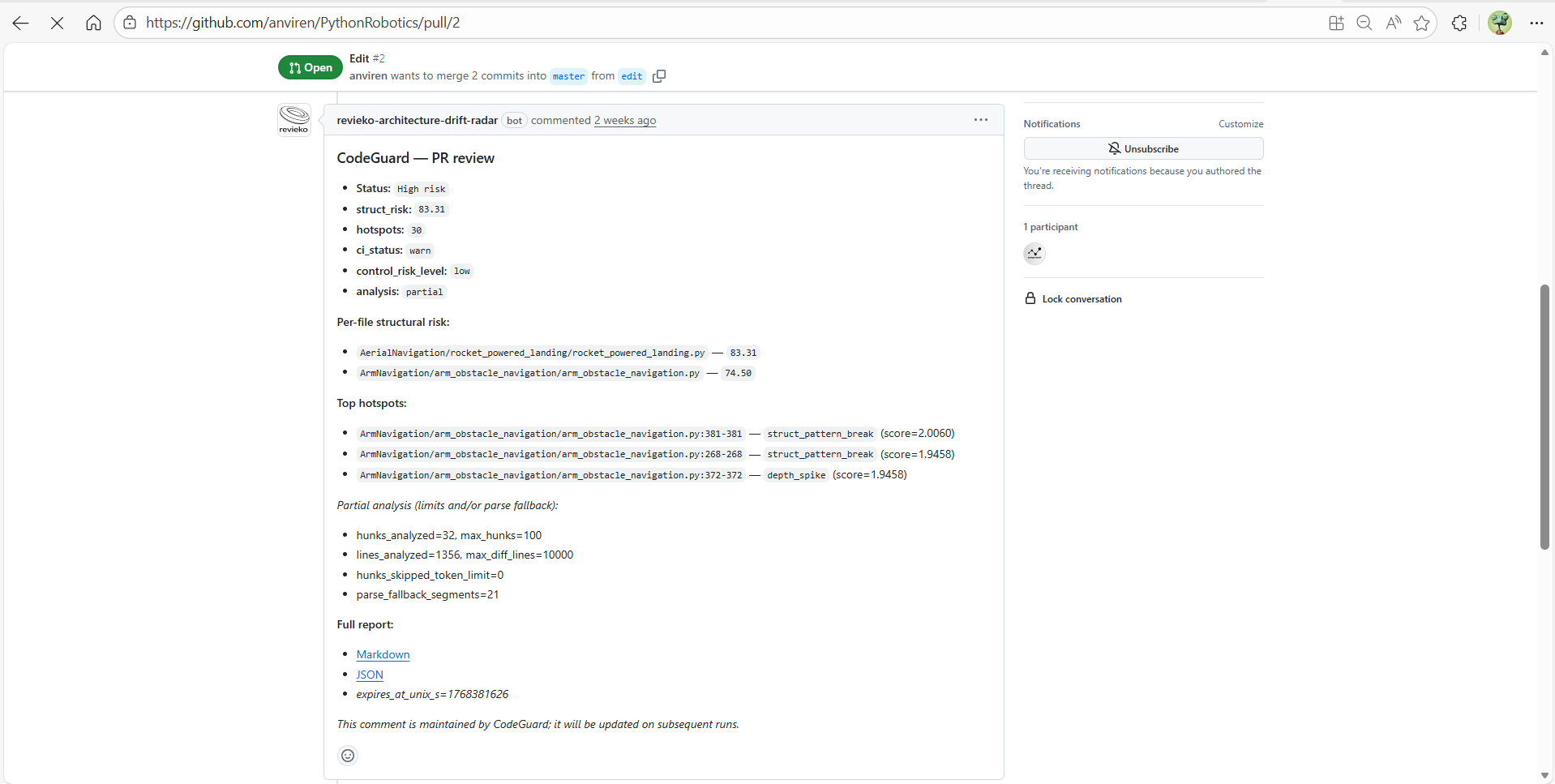 Screenshot 1 of Revieko — AI Architecture Drift Radar