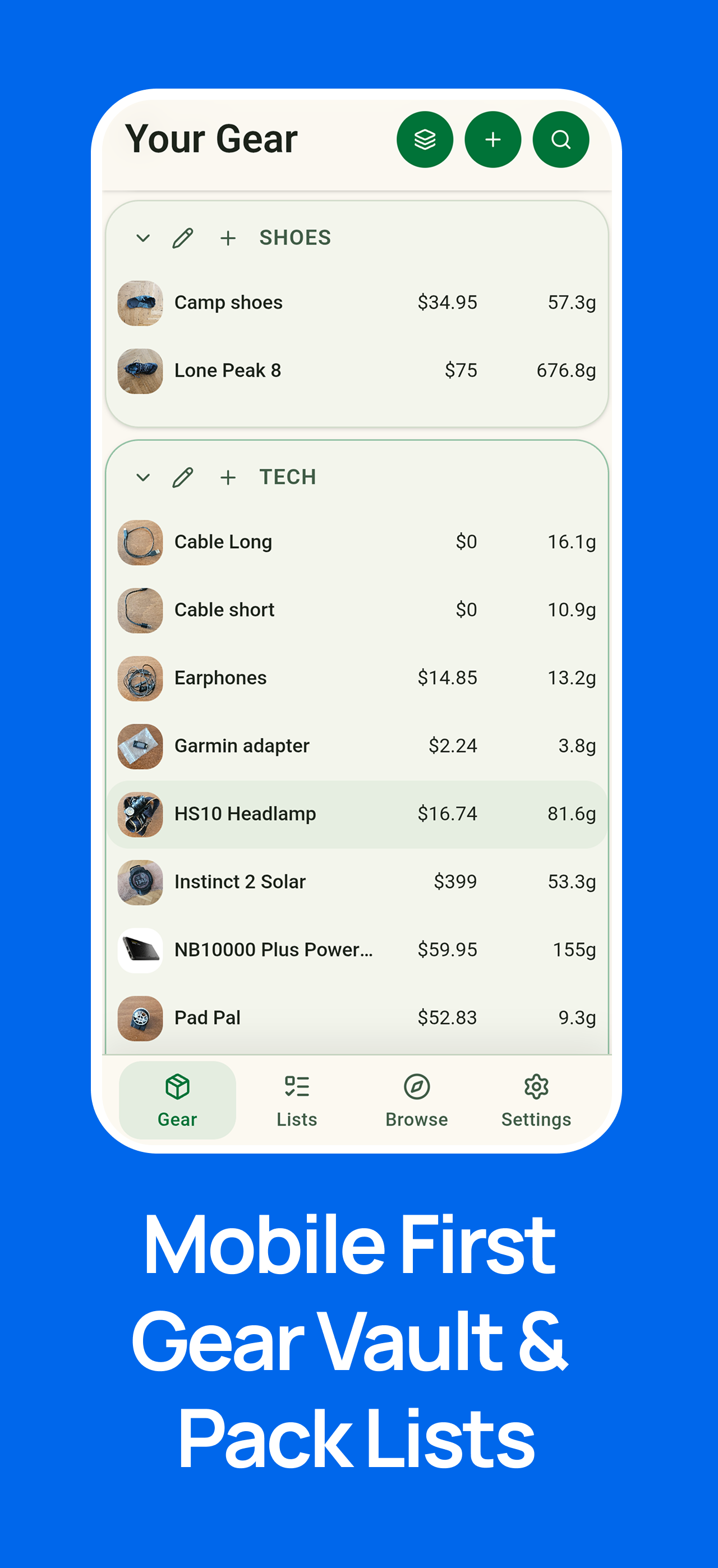 Screenshot 2 of MetaGear - Hiking Gear Tracker