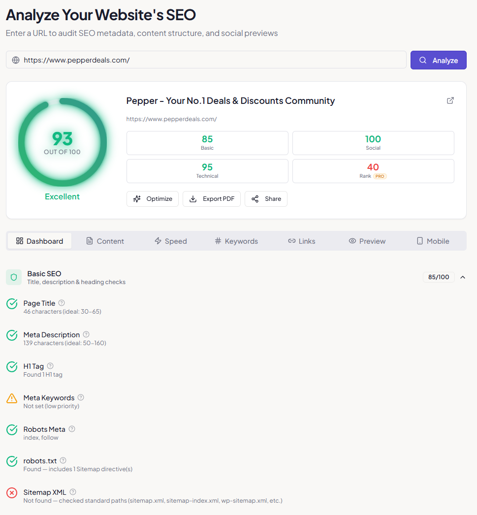 Screenshot 2 of yaSEO - Website Analyzer