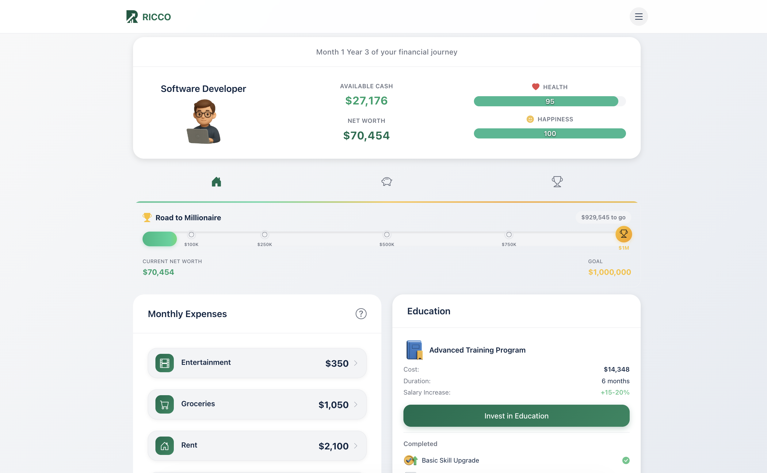 Screenshot 1 of Ricco: Interactive Personal Finance Game