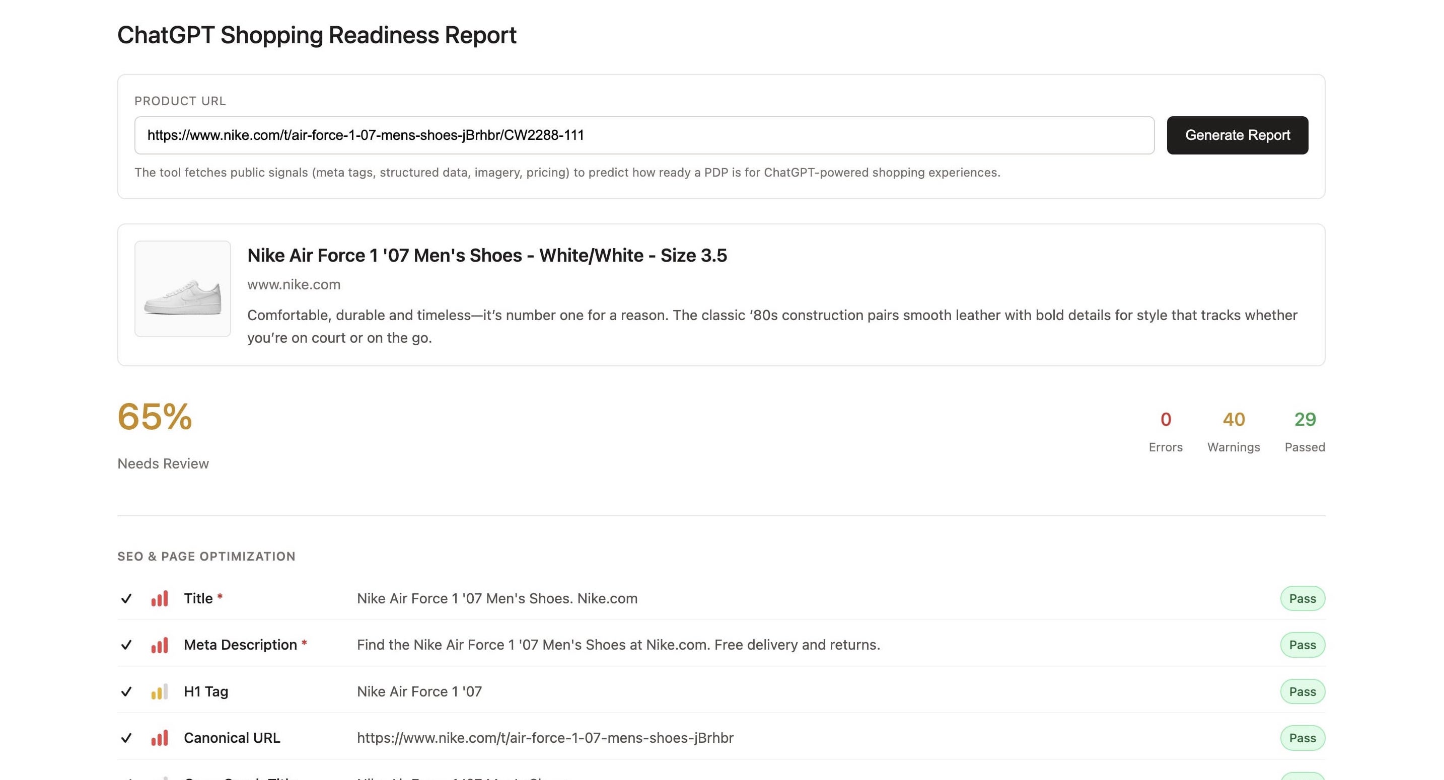 Screenshot 1 of Free ChatGPT Shopping Readiness Report