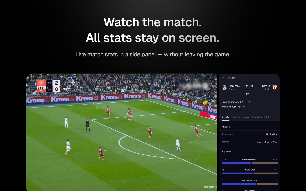 Screenshot 1 of Goal90 - Live football data in extension