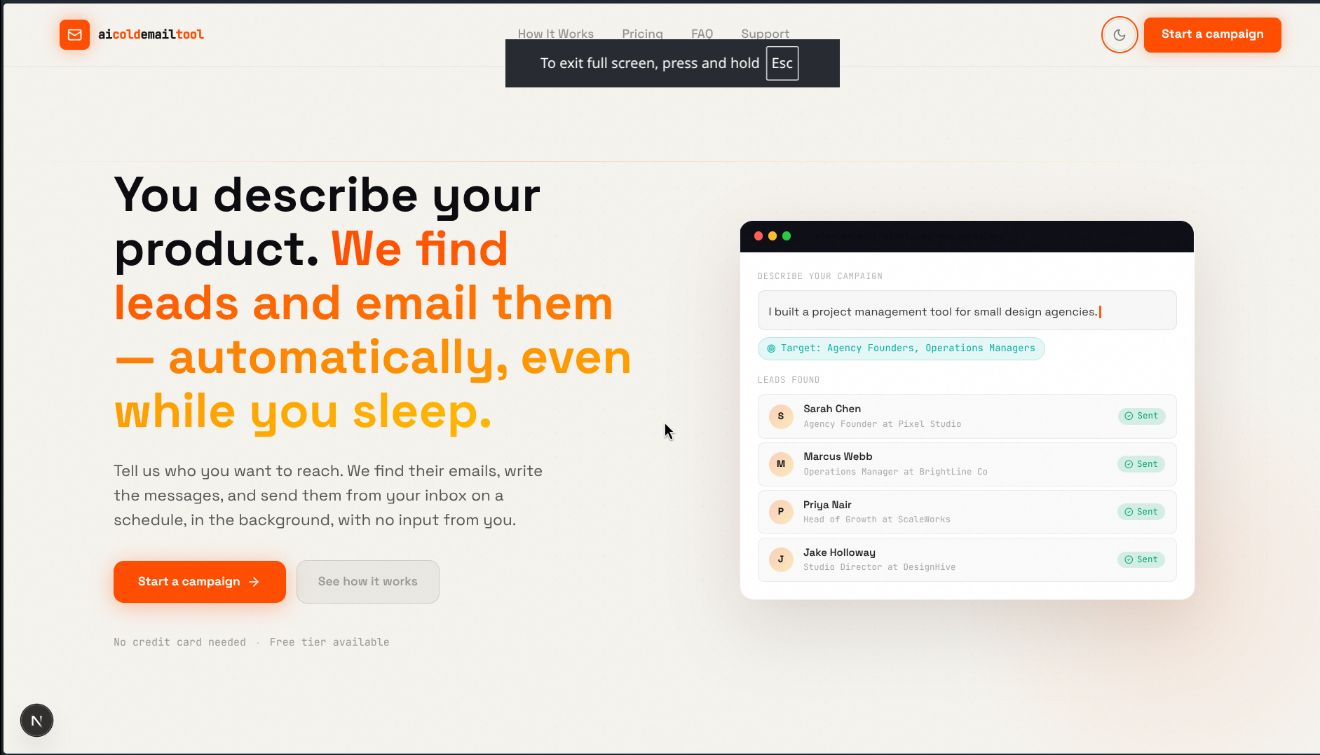 Screenshot 1 of AI Cold Emailing Tool