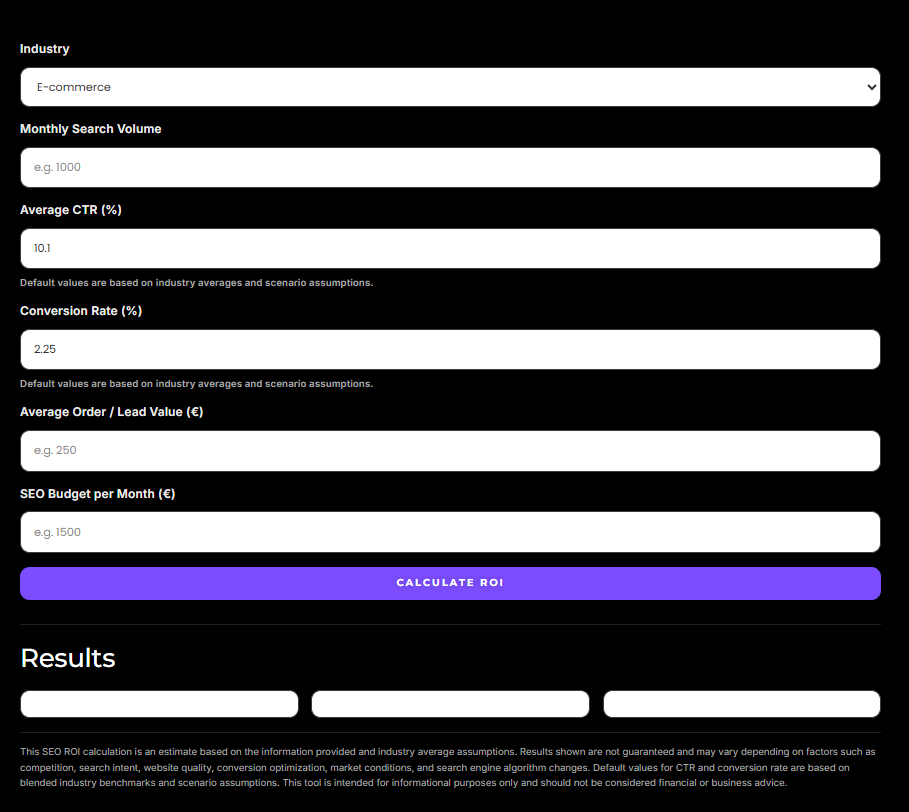 Screenshot 2 of SEO ROI Calculator