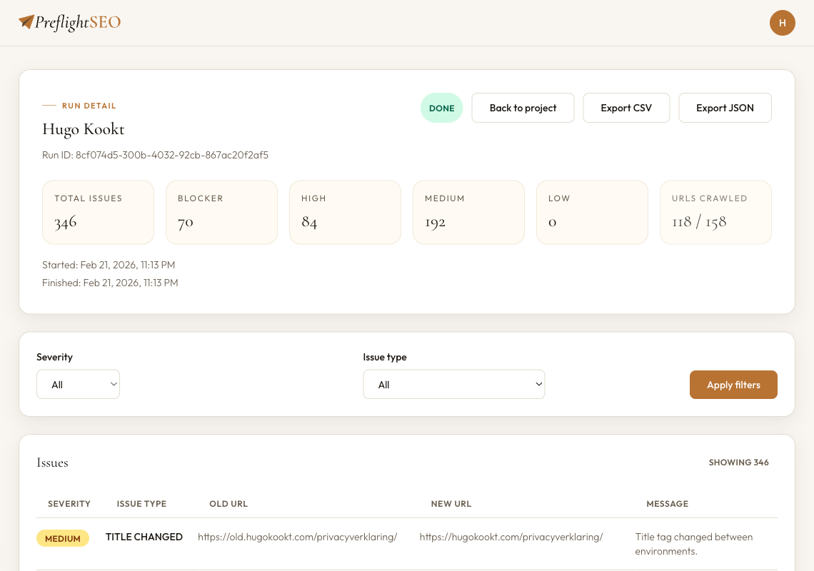 Screenshot 1 of PreflightSEO