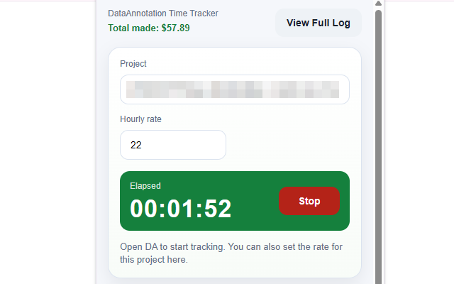 Screenshot 1 of DataAnnotation Time Tracker