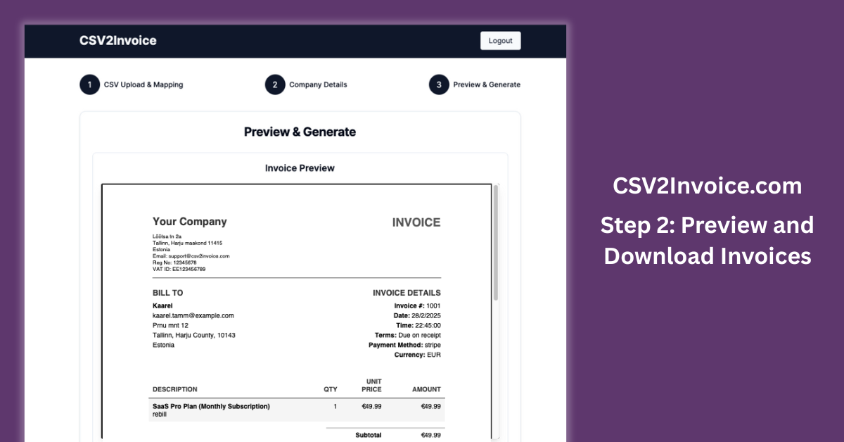Screenshot 2 of CSV2Invoice
