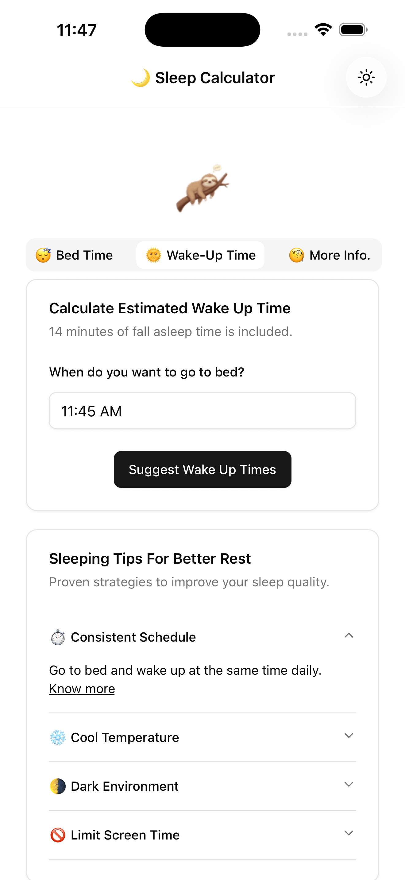Screenshot 2 of Sleep Calculator - Sloth