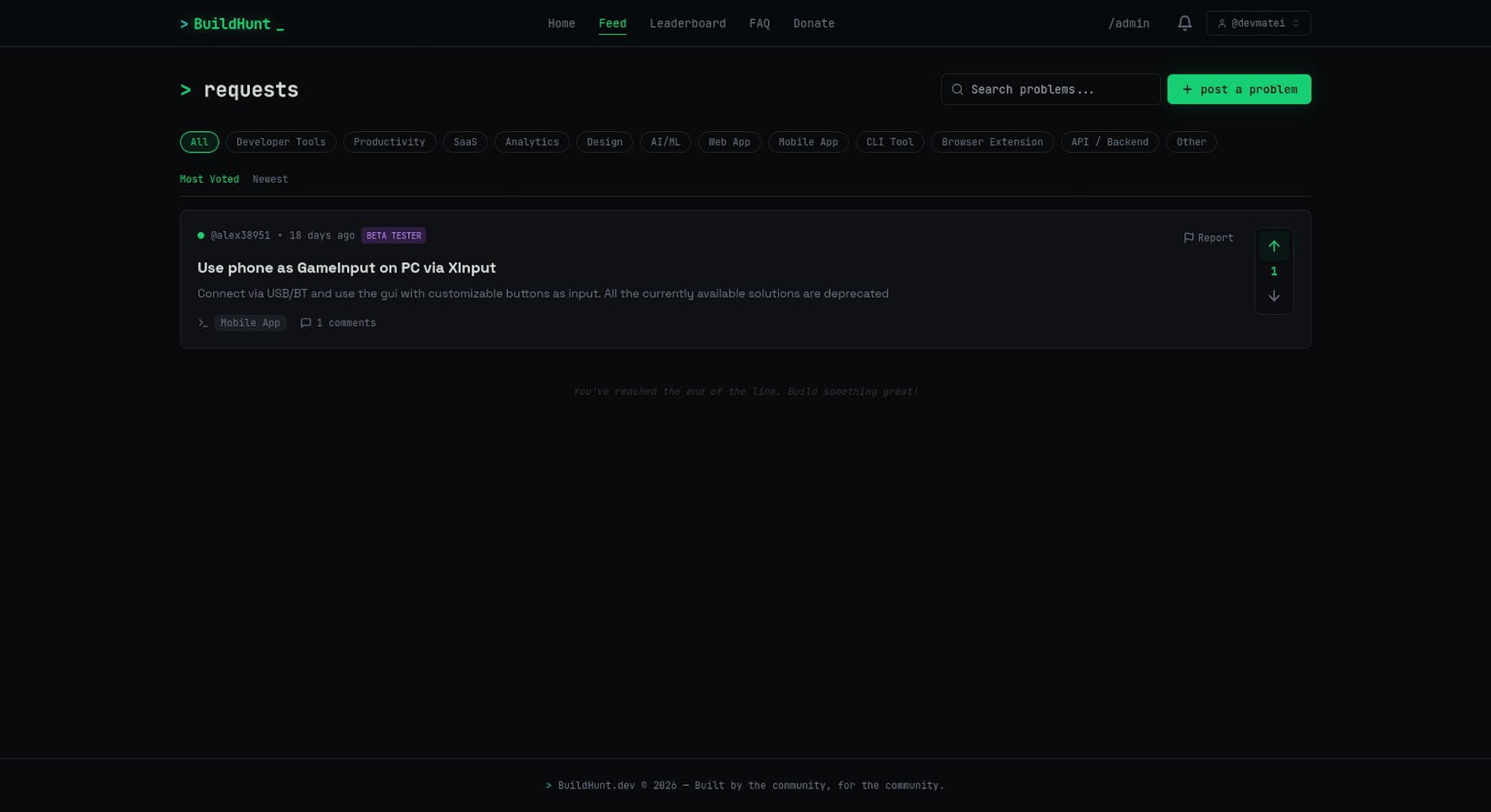 Screenshot 1 of BuildHunt.dev