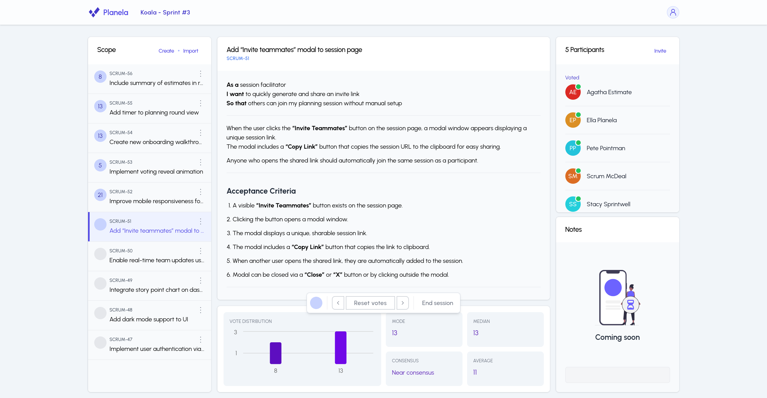 Screenshot 2 of Planela agile planning poker