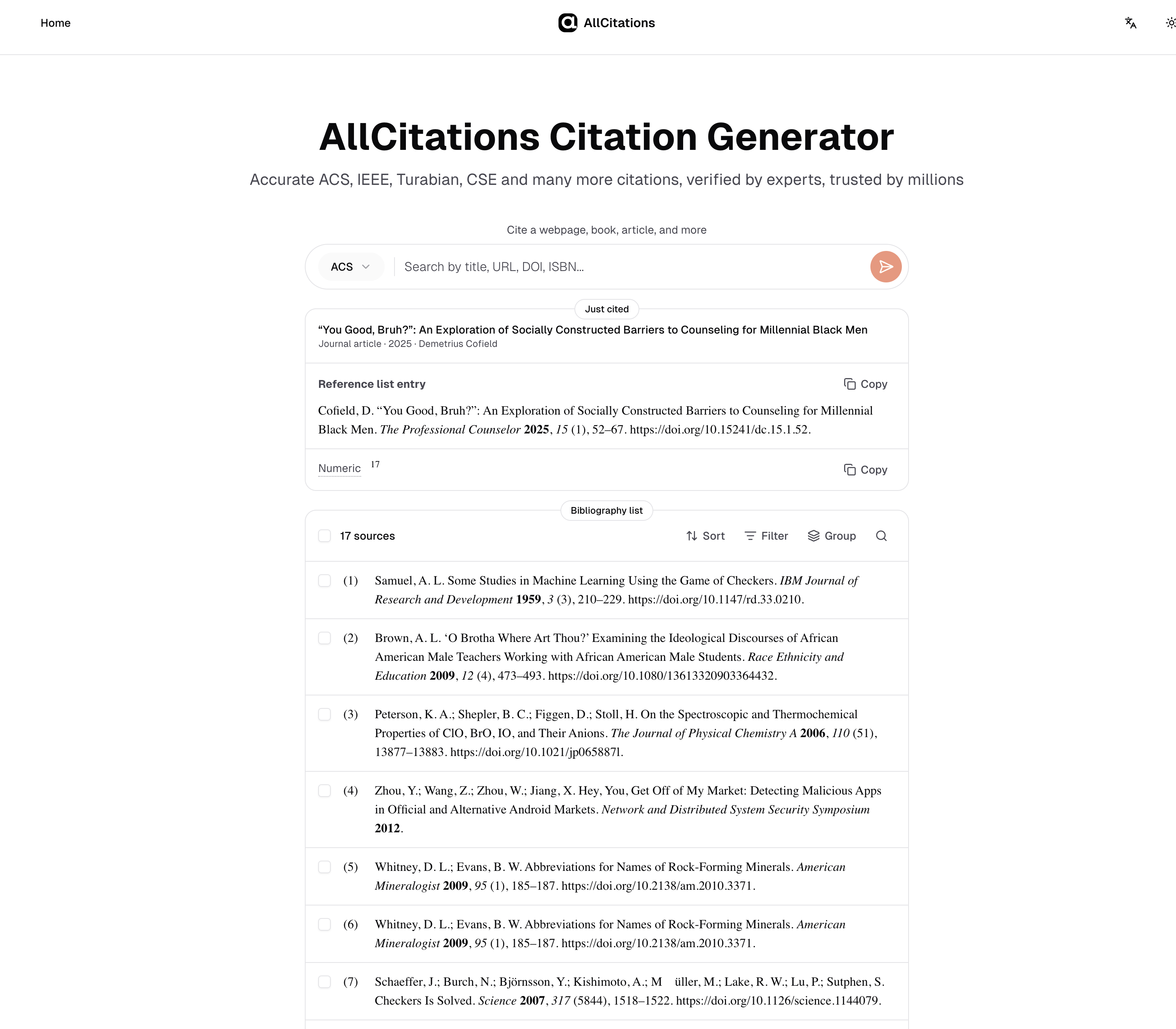 Screenshot 1 of AllCitations Free Citation Generator