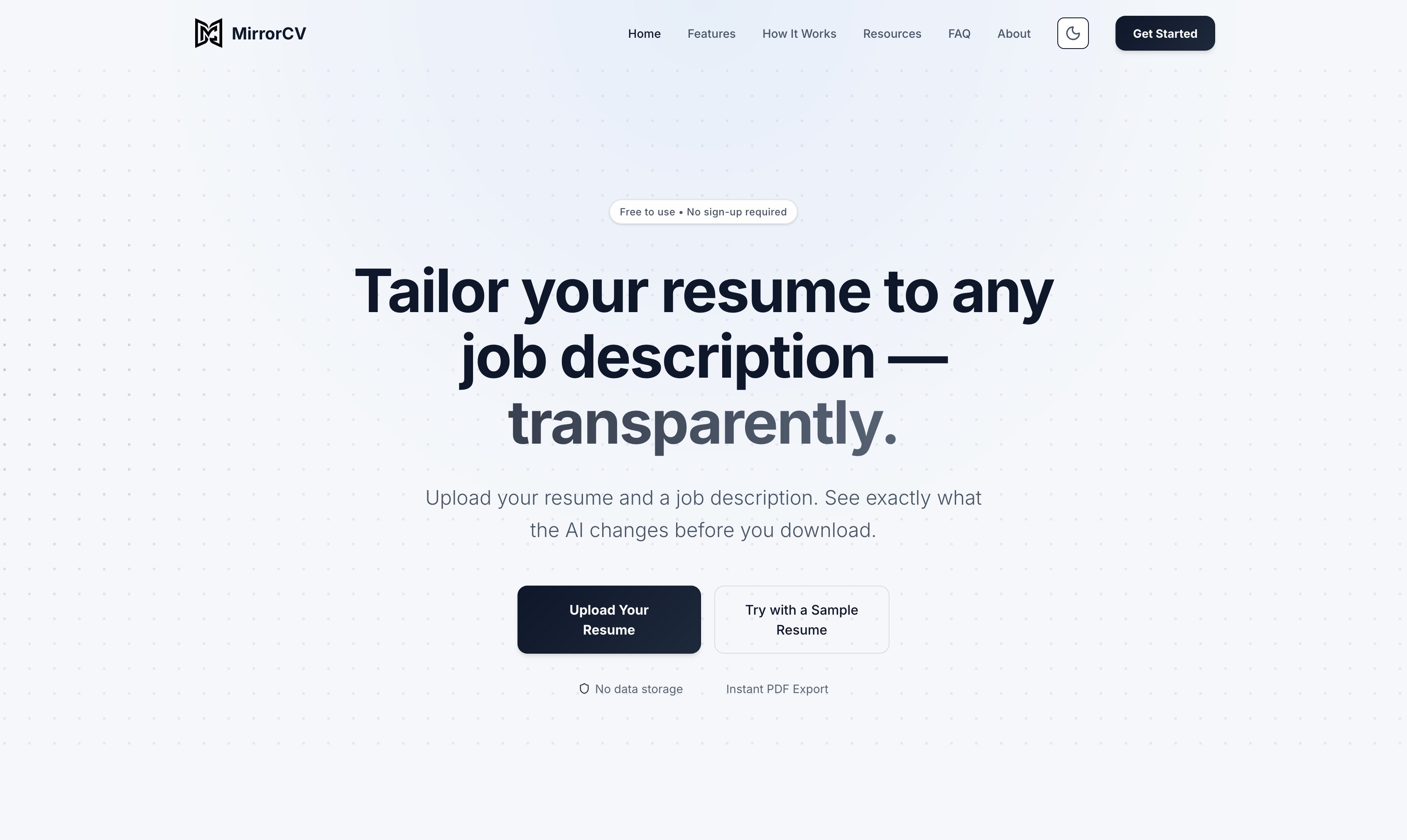 Screenshot 1 of MirrorCV AI Resume Optimizer