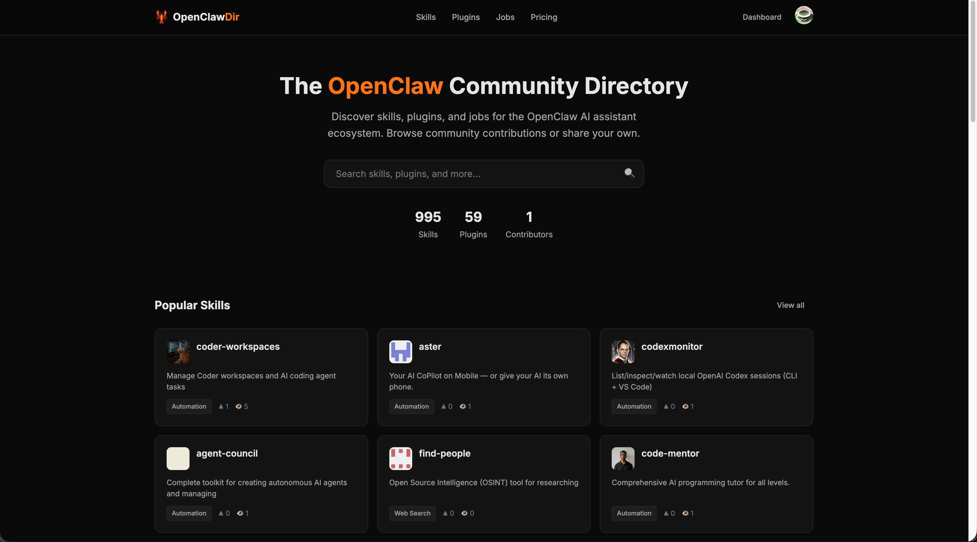 Screenshot 1 of Open Claw Directory